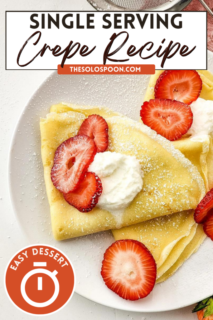 A plate showing the crepe recipe for one Pinterest Image
